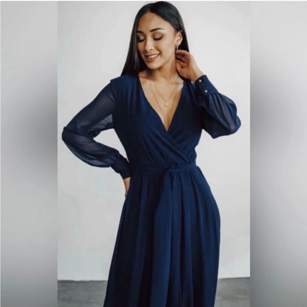 Baltic Born Lydia Navy Long Sheer Sleeve Maxi Dress Size XXXL - Picture 2 of 8